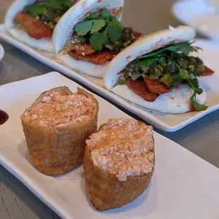 New menu items! Spicy crab inari and BBQ pork buns