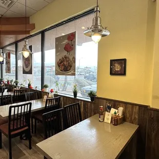 tables and chairs in a restaurant