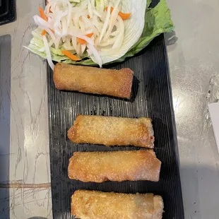 Not so good egg rolls. Does not come with cucumbers, mint leaves and lettuce.