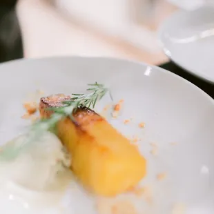 Seared pineapple with rosemary gelato