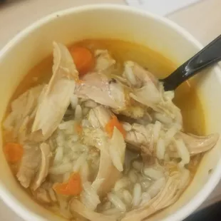 Roasted chicken and rice soup.