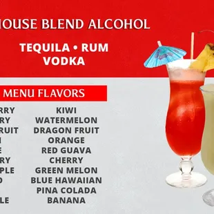 Menu with alcohol and flavor selection