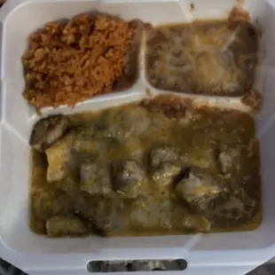 Chile Verde with rice and beans