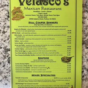 Updated to-go menu with pricing (10/2022)