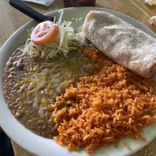 Kids/seniors plate , burrito with beans and rice $7.25