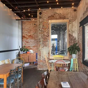 tables and chairs in a restaurant
