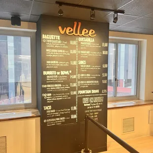 the menu on the wall