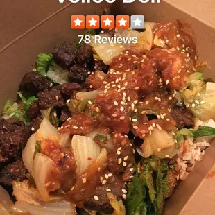 Korean BBQ bowl. 2 kicks. Spicy!