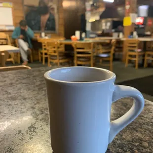 a coffee cup on a table
