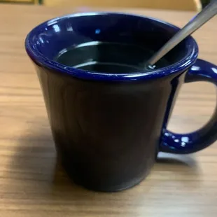 Blue cup special.  Hot jitter juice at Velma's - October 2022.