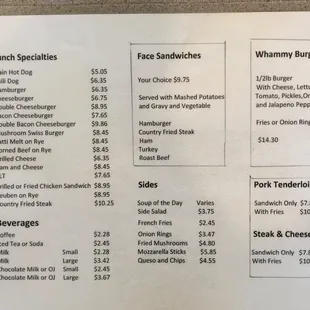 Back of menu