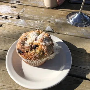 Raspberry chocolate chip muffin. Gluten free but you couldn't tell!