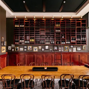 a large wooden table and chairs