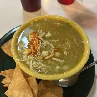 Green chili chicken pazole soup