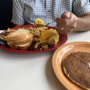 Large portions Best not sweet buckwheat pancake. Some pancakes are sweet without the syrup.  No syrup for me....... Just a little butter