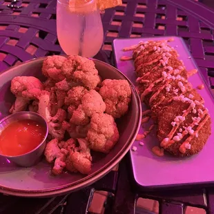 Fried tomatoes and fried cauliflower