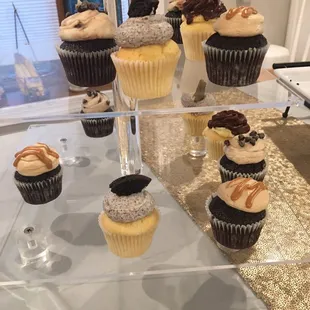 a display of cupcakes