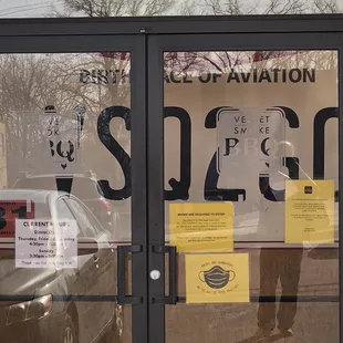 a sign in the window