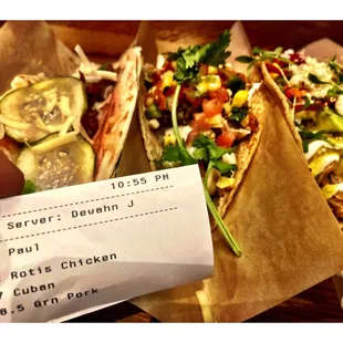#2#7#8.5. Velvet Taco. W Randolph St.Nice Variety Beef Chicken Pork Fish Vegan Tacos. Pretty Pretty Good! Beer &amp; Margaritas! Cool!