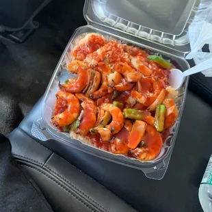 Shrimp kabob platter extra sauce this place is so underrated