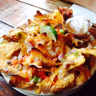 Small bean and cheese nachos, serves 2.