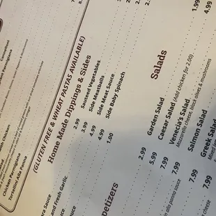 a menu for a restaurant