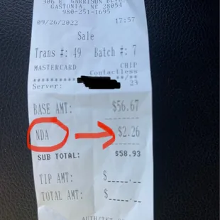 NDA charge without being told there would be one for not paying in cash.