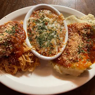 Make your own combo, spaghetti with meatball, lasagna &amp; ravioli with meat sauce.
