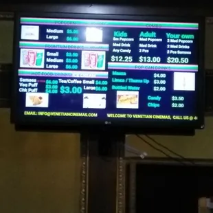 Concession stand menu