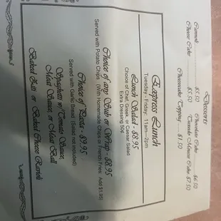 Check out the Express Lunch items and prices