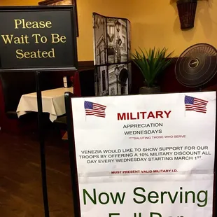 10% off all day on Wednesday&apos;s for military guests, with ID. Thank you to all those who serve!