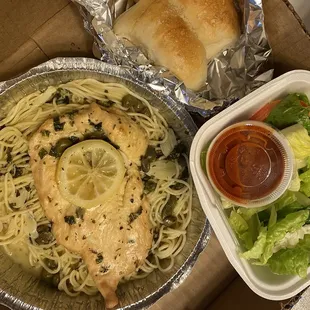 Chicken Picatta - comes with rolls and salad