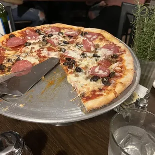 This is the 14" Special pizza minus green pepper, thin crust ! Great for 2 people with a few pieces to take home!