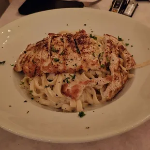 Panne served witi fettuccme Alfredo