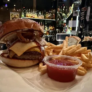 Burger cooked to perfection. On the &quot;Daily Special Menu &quot;.