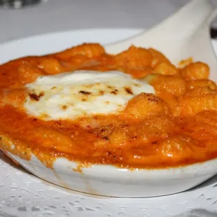 The Gnocchi alla Vodka e Burrata was made with potato dumplings in a vodka pink sauce and parmesan cheese, served with a fresh burratina.