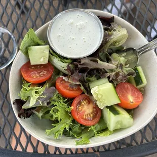Side house salad with ranch (did not come with croutons or cheese)