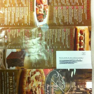 Front and back of take out/delivery menu.