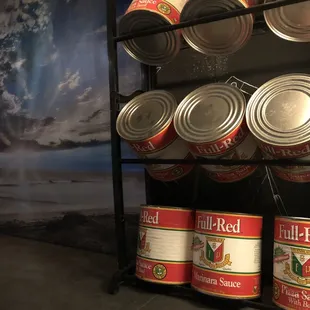 a display of canned food