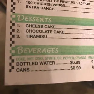 Menu Diet coke