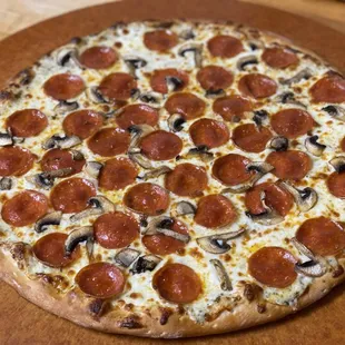 pepperoni, mushrooms, and cheese