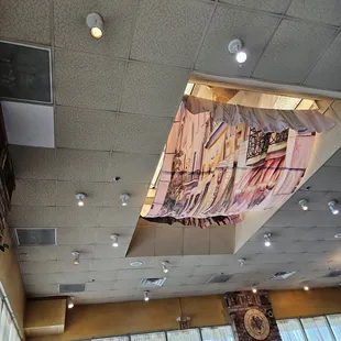 The ceiling and skylight... in dire need of a remodel and cleaning