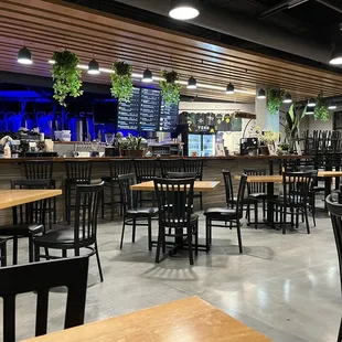 tables and chairs in a restaurant