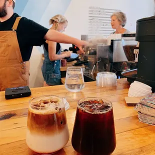 two beverages on a table