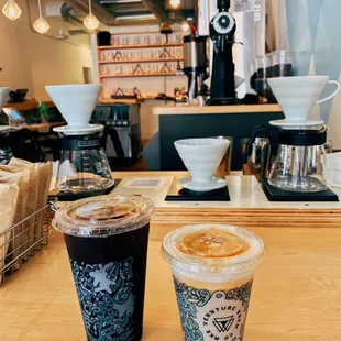 two cups of coffee on a table