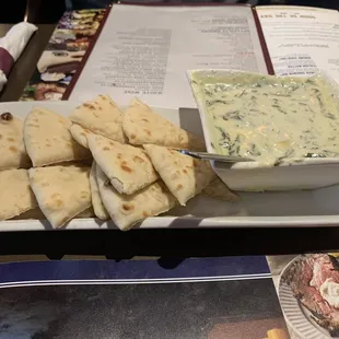 Spinach Artichoke dip with a side of warm pita bread