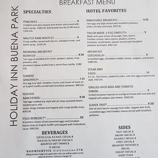 Breakfast menu