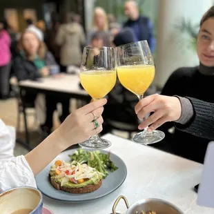 Fries, Avocado Toast, mimosas