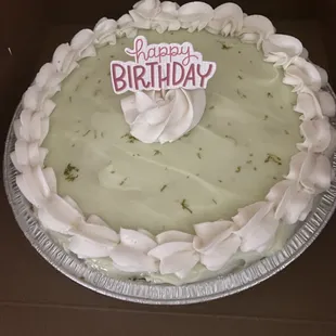 Key lime pie.  Offered, regular, gluten free, gf dairy free, sugar free and vegan