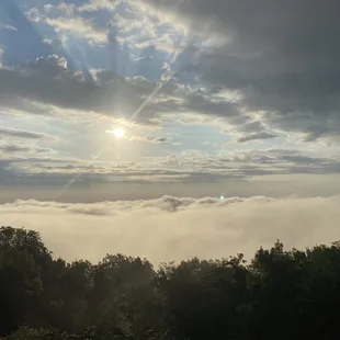 the sun peeking through the clouds
